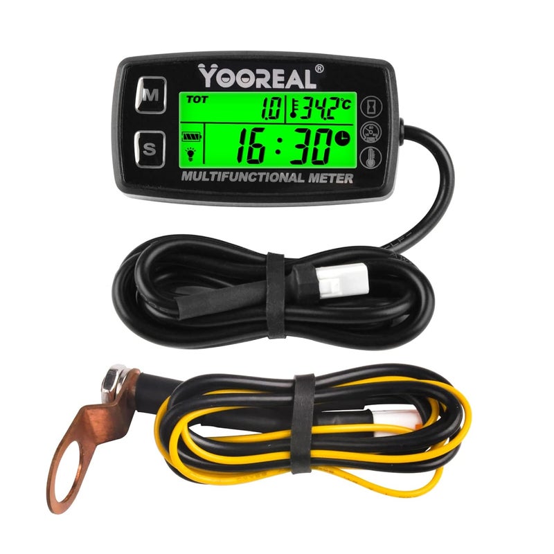 YOOREAL Digital Engine Temperature Gauge Meter,Tachometer and Hour Meter,Removable Temp Probe,Waterproof for Scooter Snowblower Mini Bike Motorcycle Lawn Tractor Generator Dump Truck - Image 1